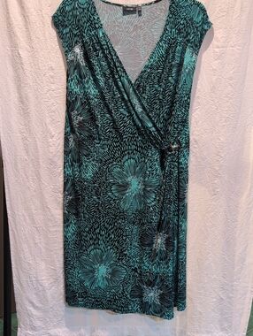 Apt. 9 Black and Teal Floral Wrap Dress